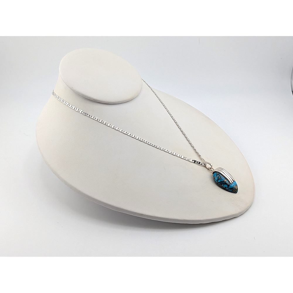 Handmade Kingman Copper Matrix Turquoise Pendant Necklace 18in Mariner Chain ** - Picture 7 of 9